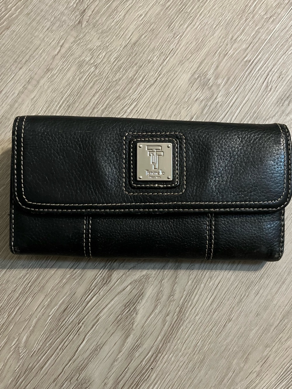 Tignanello Black Leather Continental Wallet with Silver Logo